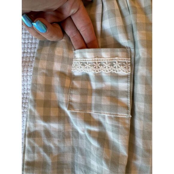 Haute Baby, Baby Girl's Mint Checkered Gingham & Lace Romper 12 Months Baby Girl - Picture 3 of 10